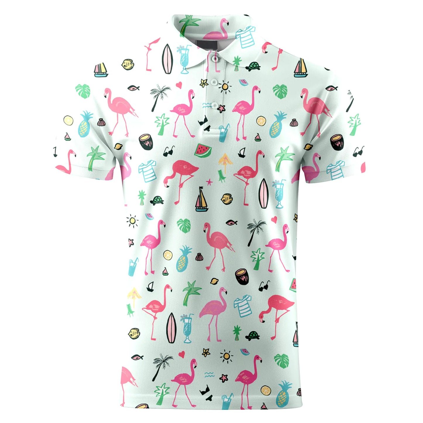 Flamingo Bird Summer Funny Golf Shirts for MenMens Hawaiian Shirts Short Sleeve Novelty Crazy Golf Shirts