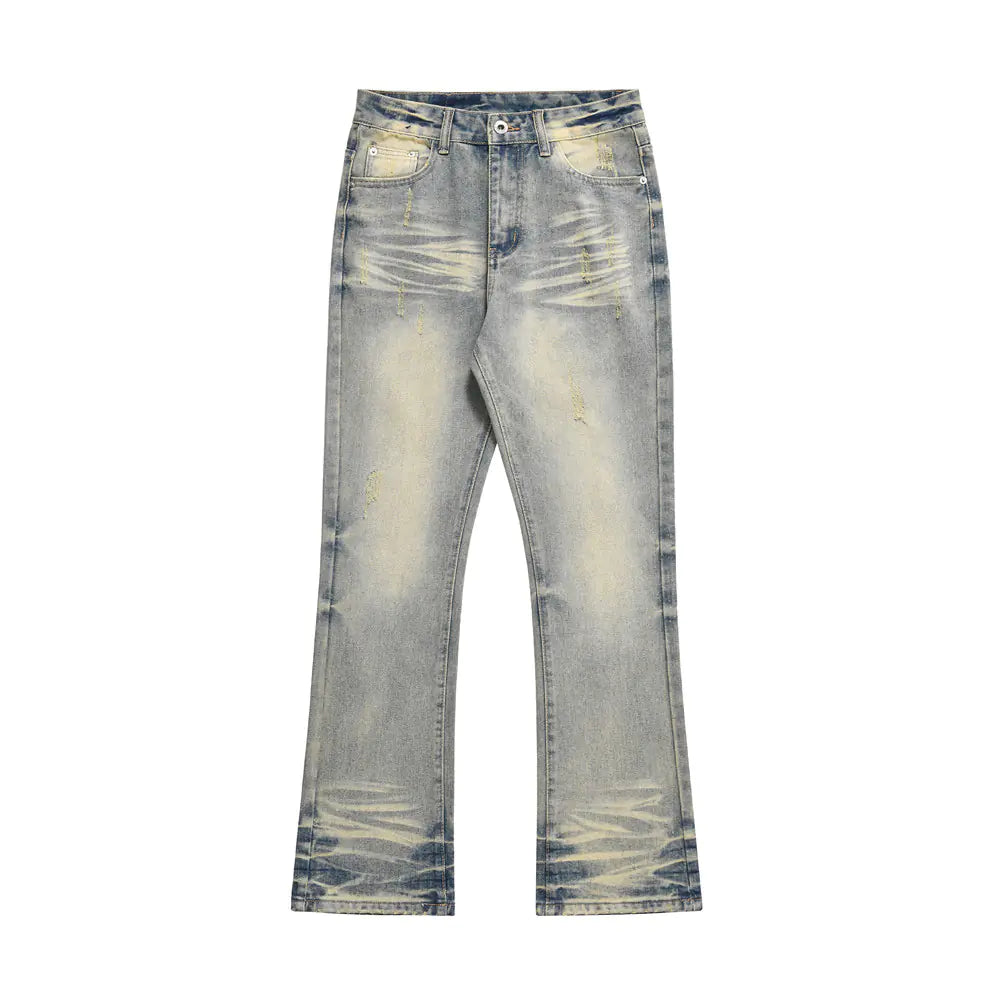 Men's Distressed Straight-Leg Denim Pants
