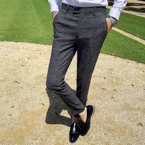 Men's British Style Dress Pants - Slim Fit Casual Trousers