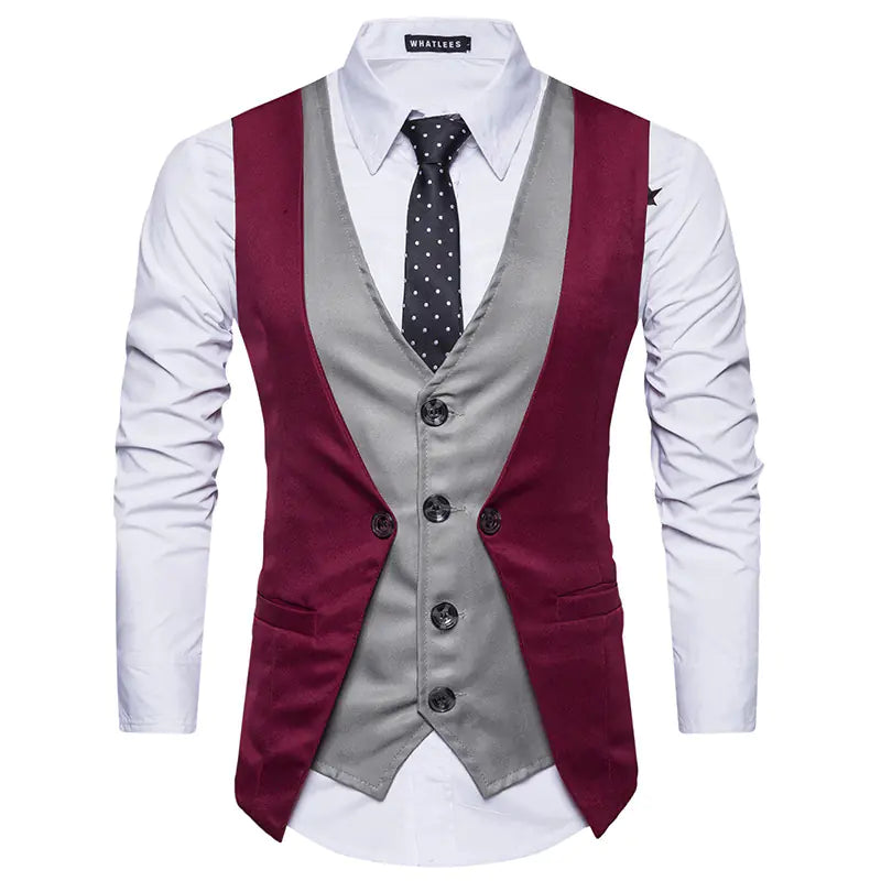 Men's Suit Vest with Layered Look Design