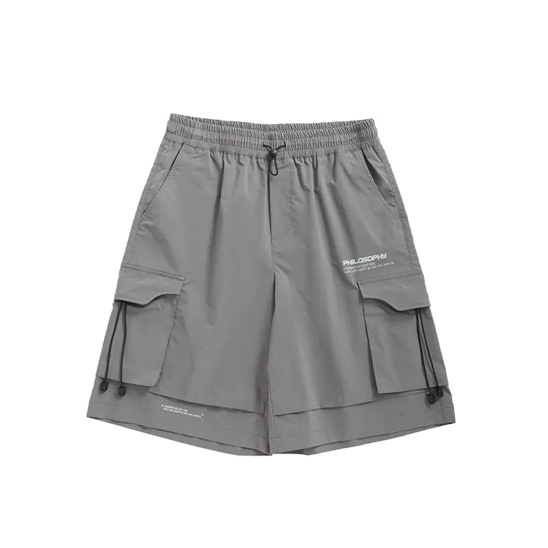 Trendy Multi-Pocket Woven Letter Print Men's Shorts