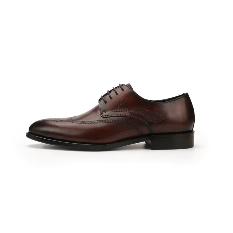 Carved Cowhide Leather Pointed Toe Men's Shoes