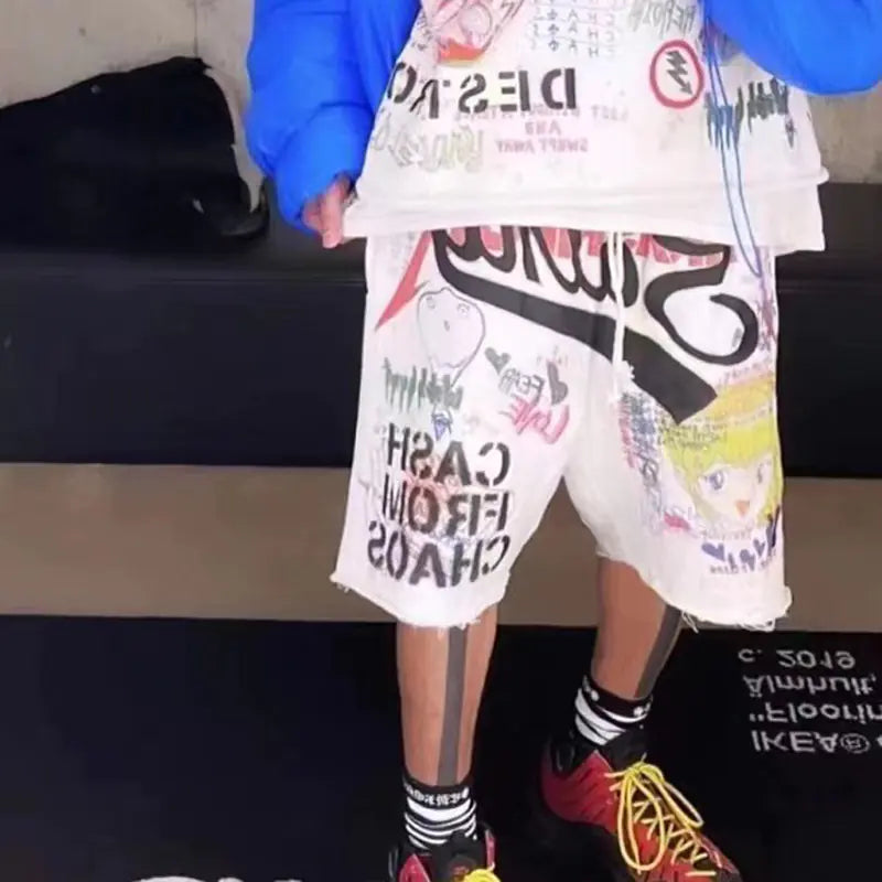 Hand-Painted Graffiti Street Loose Men's Shorts