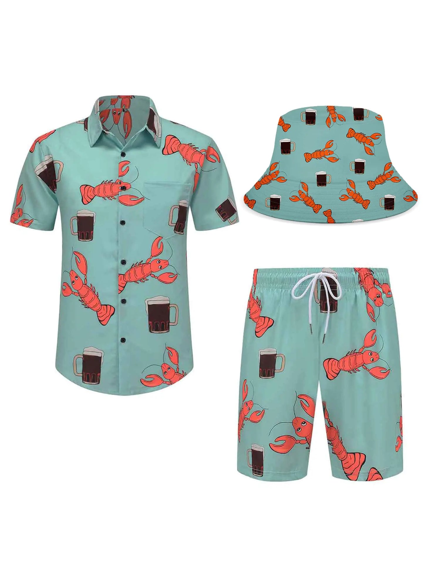 Beer Shirts for MenLobster ShirtCrawfish Shirts for MenFunny Hawaiian Shirts for MenMens Novelty Button-Down ShirtsFunny Button up Shirts for Men013