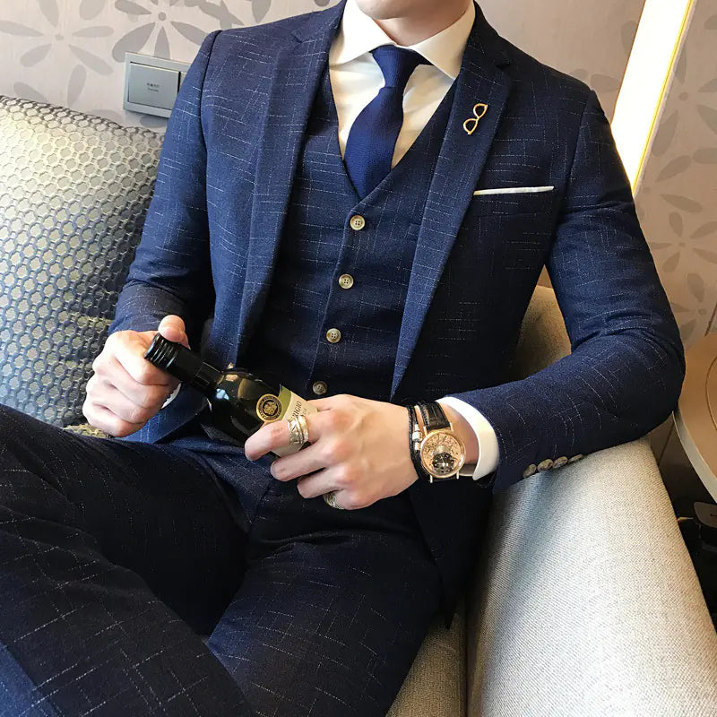 Korean Style Slim Fit Men's Suit Set for Groom