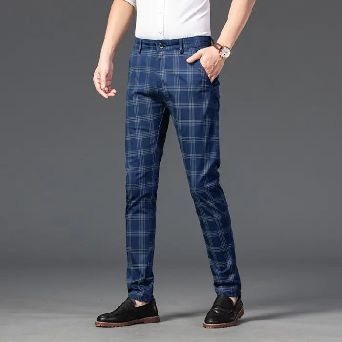 Trendy Men's Youth Plaid Straight Pants