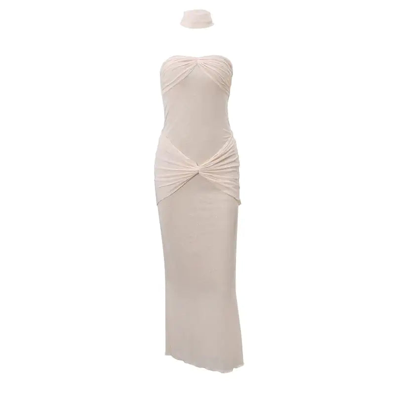 Slightly Transparent Fishtail Gown with Sequins