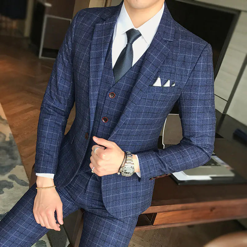 2018 Men's Business Casual Plaid Suit Set