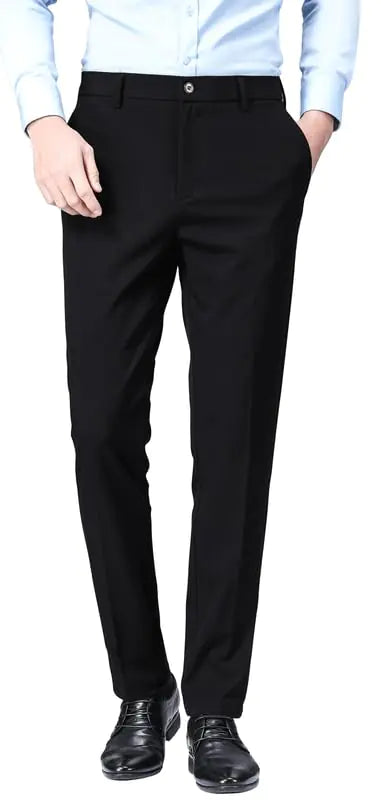 ESSYSHE Men’s Slim Fit Dress Pants Flat Front Tapered Dress Pants Stretch Suit Pants for Men 012Black A31x28