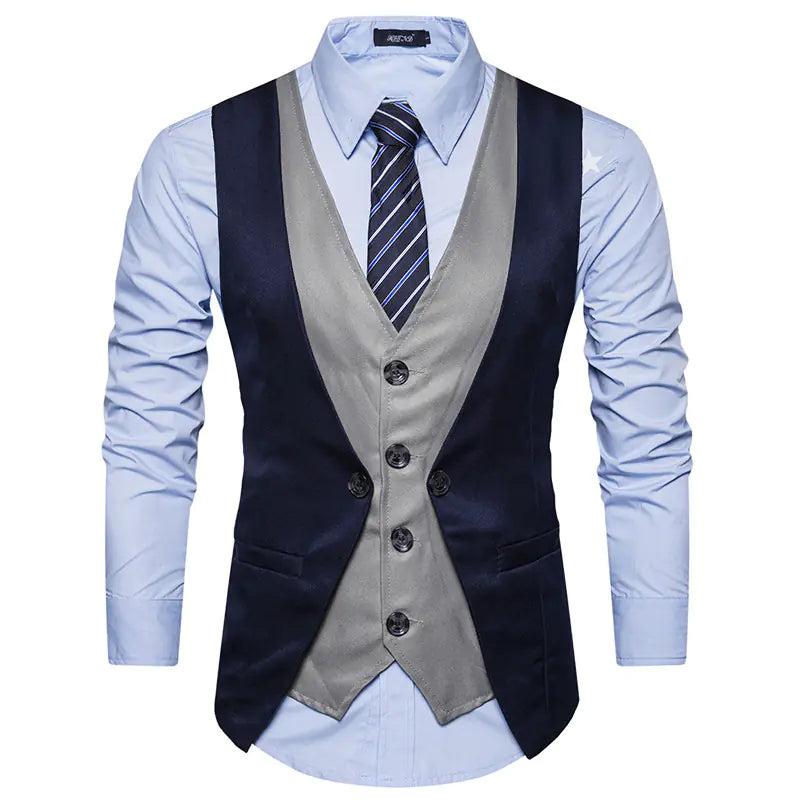 Men's Suit Vest with Layered Look Design