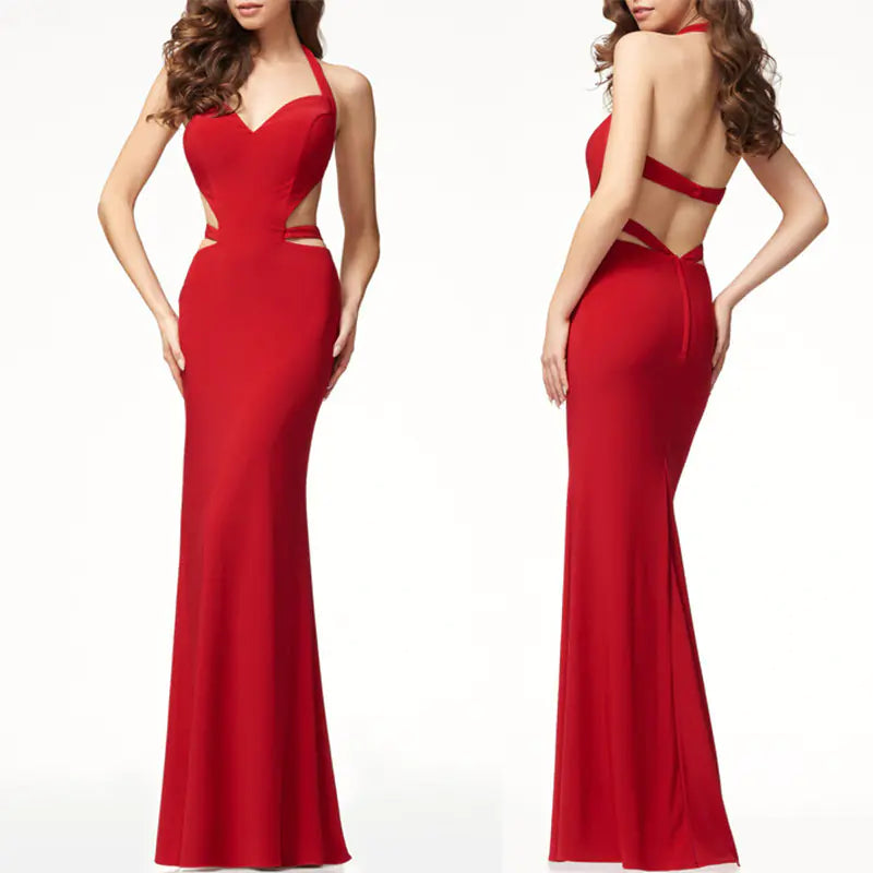 Sleeveless Halter Evening Dress - Long Gown