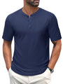 MAGCOMSEN Mens Short Sleeve Henley Shirts Casual Golf Shirts Quick Dry Collarless Shirts Work Shirt Button Shirts for Men Navy M
