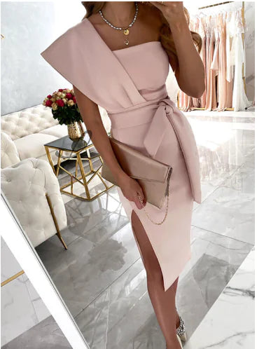 Strapless Ruffled Pink Dress Evening Gown