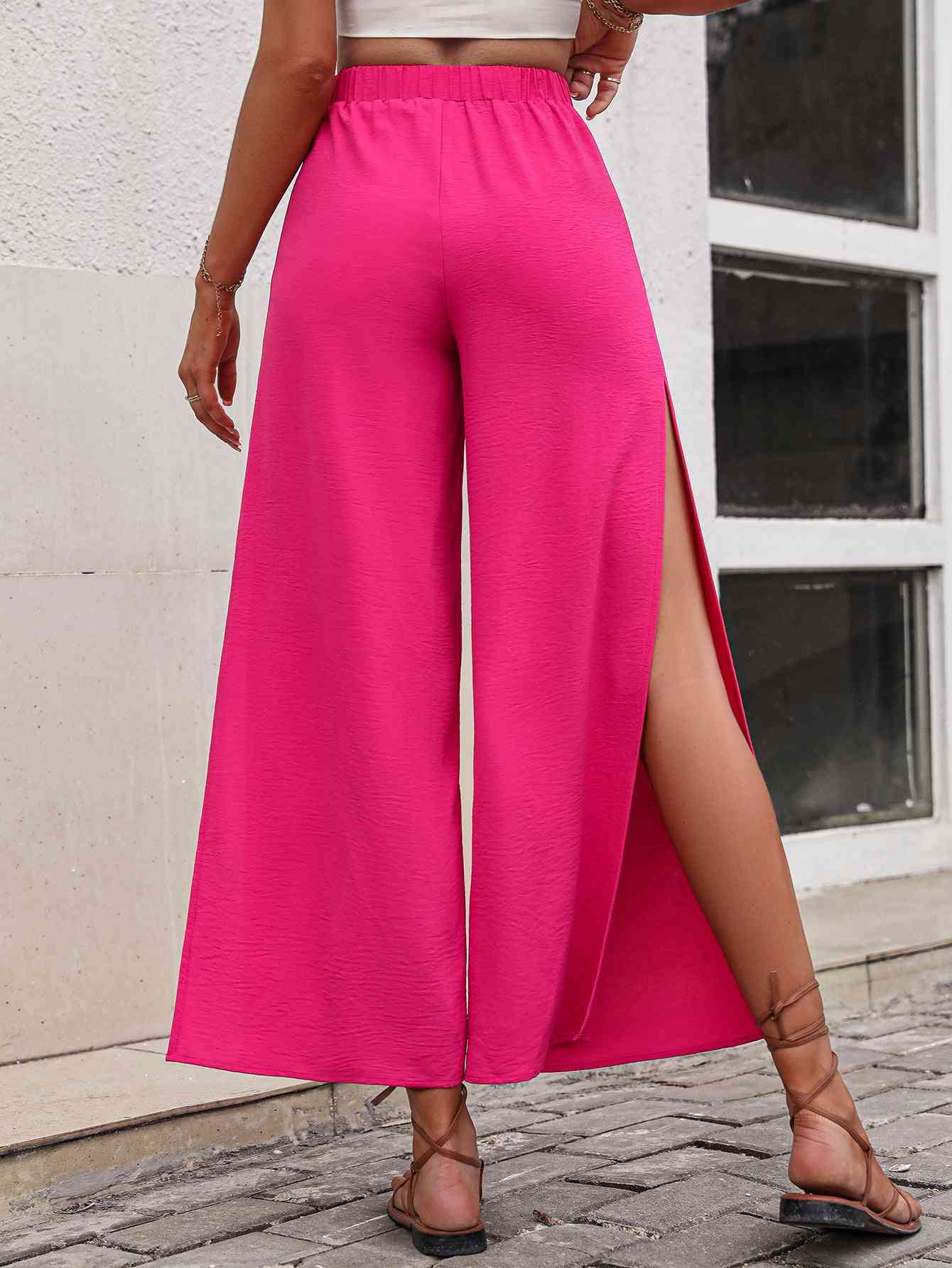 High Waist Slit Wide Leg Pants