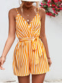 Striped Tie Waist Spaghetti Strap Romper