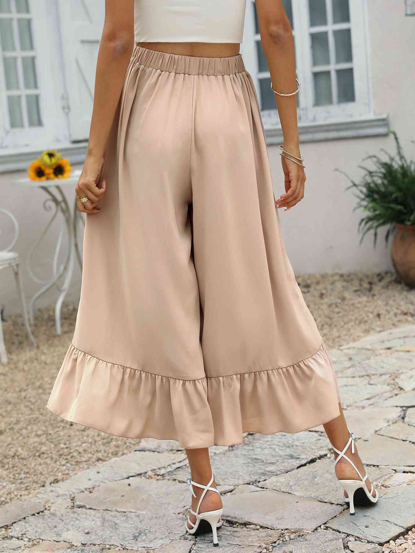 Tie Front Wide Leg Cropped Pants
