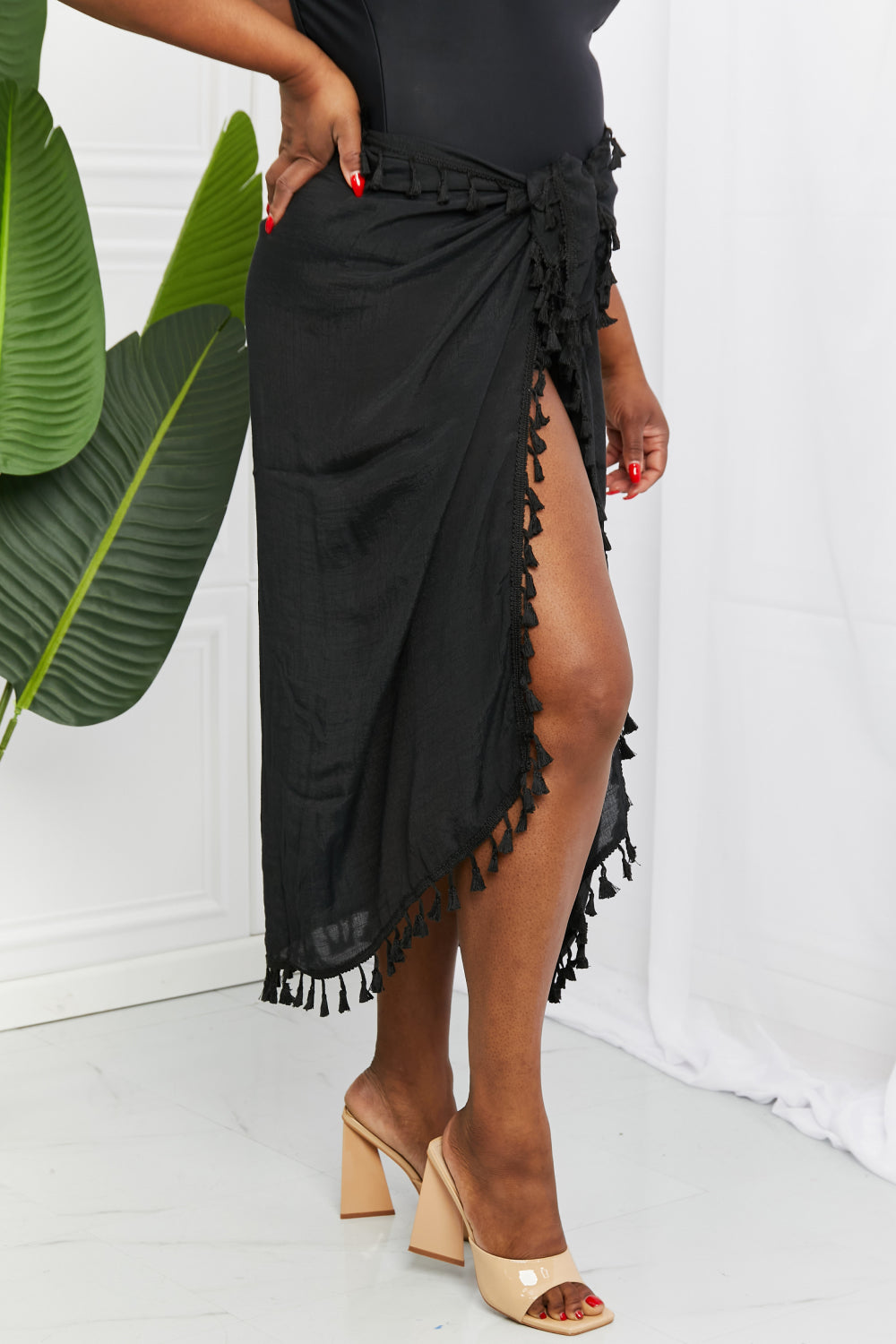 Marina West Swim Relax and Refresh Tassel Wrap Cover-Up in Black