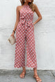 Polka Dot Grecian Wide Leg Jumpsuit